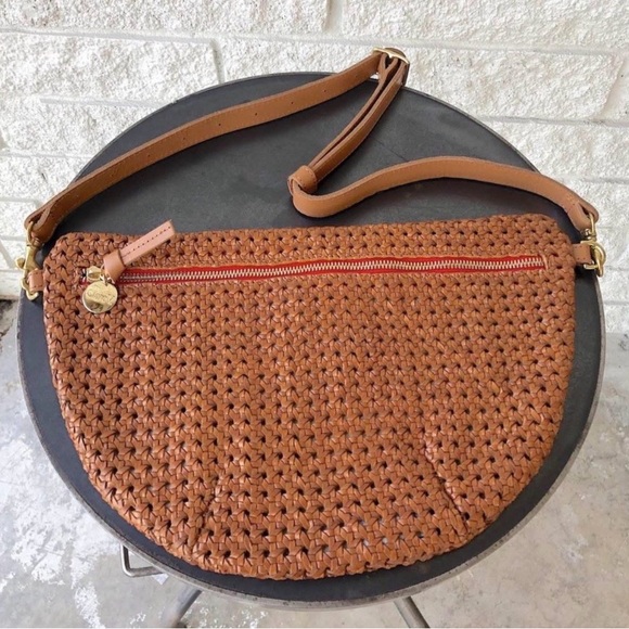 Clare V Handbags - Woven Half-Moon Crossbody Bag in Cognac Brown